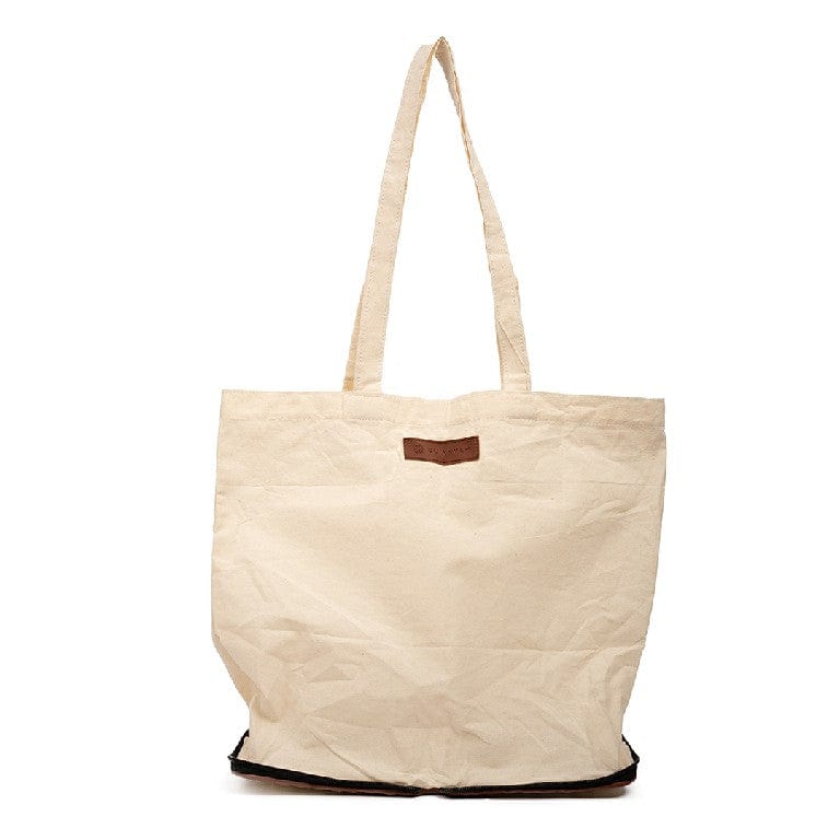 Village Thrive Rattan & Canvas Compact Eco Tote Bag, natural cotton canvas, full tote shape with two straps.