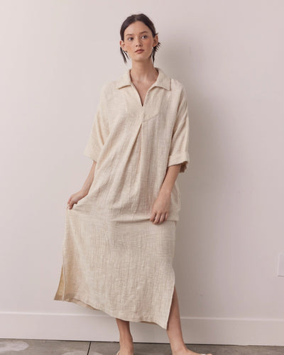 Back-shirred Midi Dress, Oatmeal