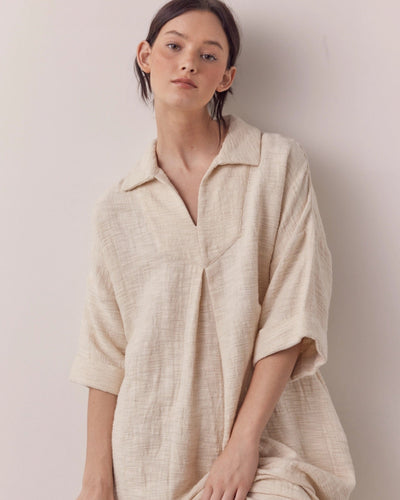Back-shirred Midi Dress, Oatmeal