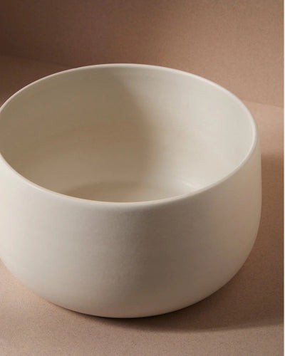 Stoneware serving bowl 120 oz in Matte White angled view showing glazed interior