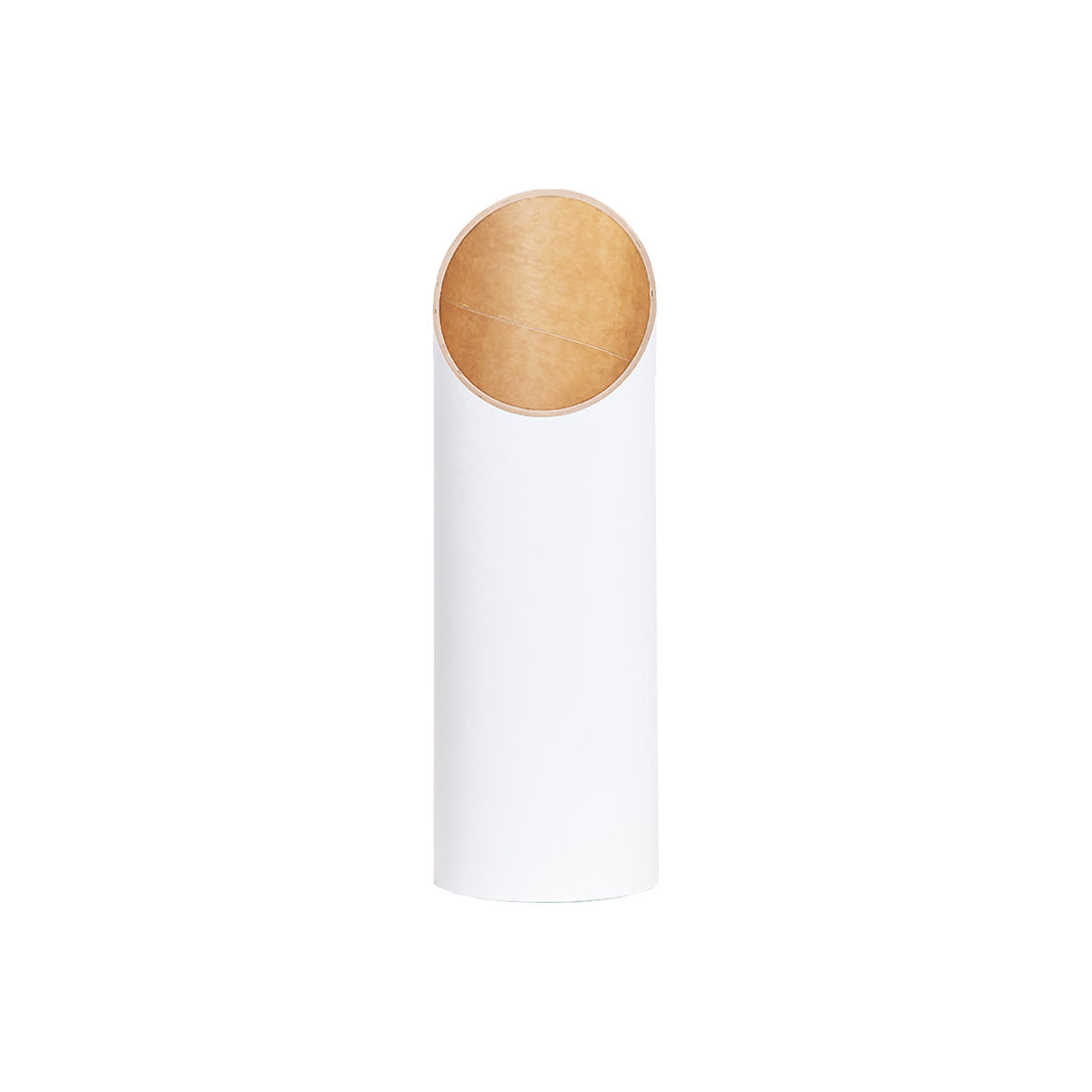 Front view of the tall white Sattva tube, showing its clean seamless exterior and slanted open top.