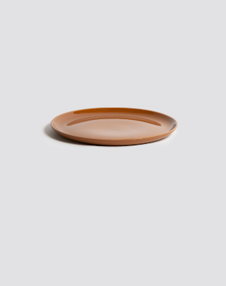 Stoneware dinner plate in Terracotta side profile view on neutral background