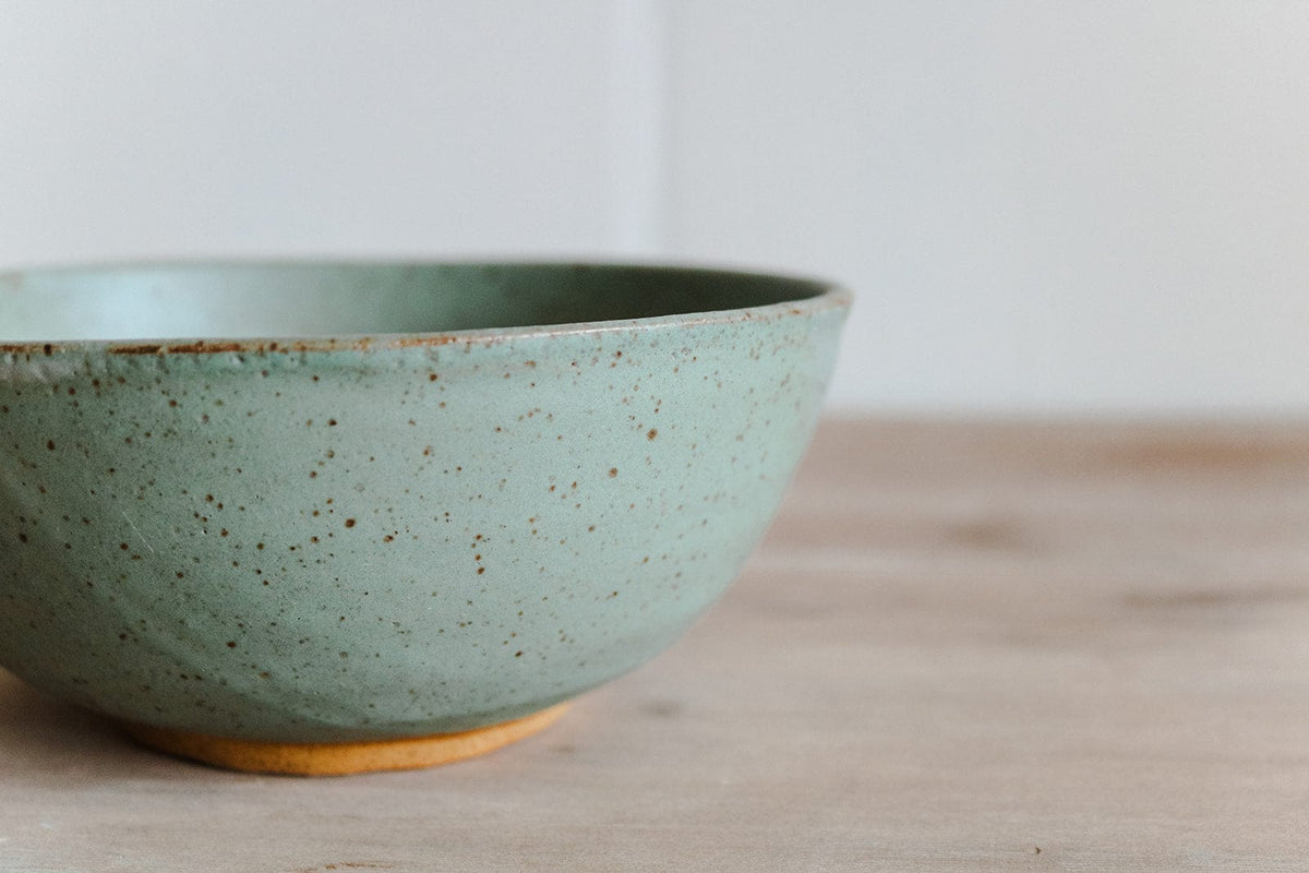 Speckled green handmade ceramic cereal bowl