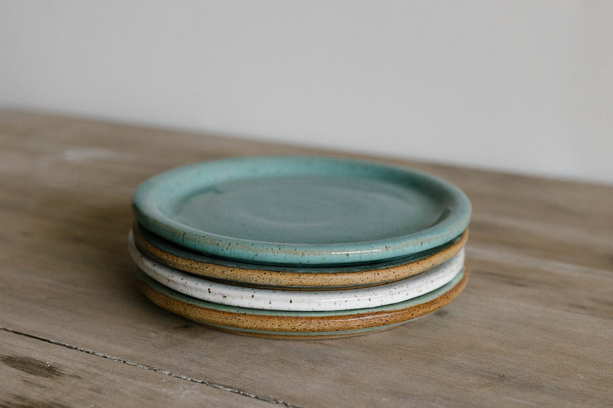Teal handmade ceramic small plate stack