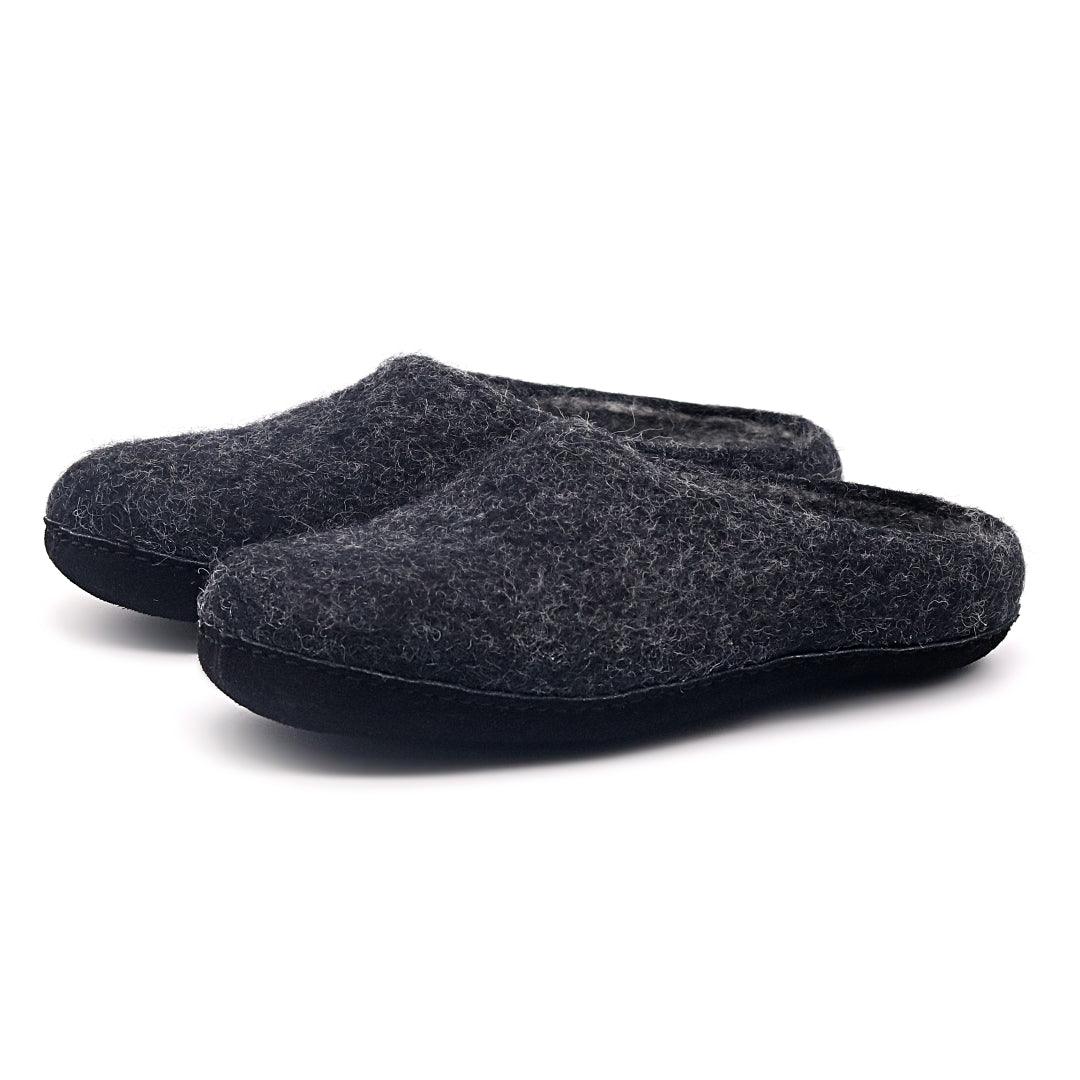 Pair of women's Astoria Noir wool house slippers in Charcoal