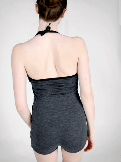 Back view of a merino wool sauna bath suit showcasing a comfortable fit, breathable fabric, and minimalist design.