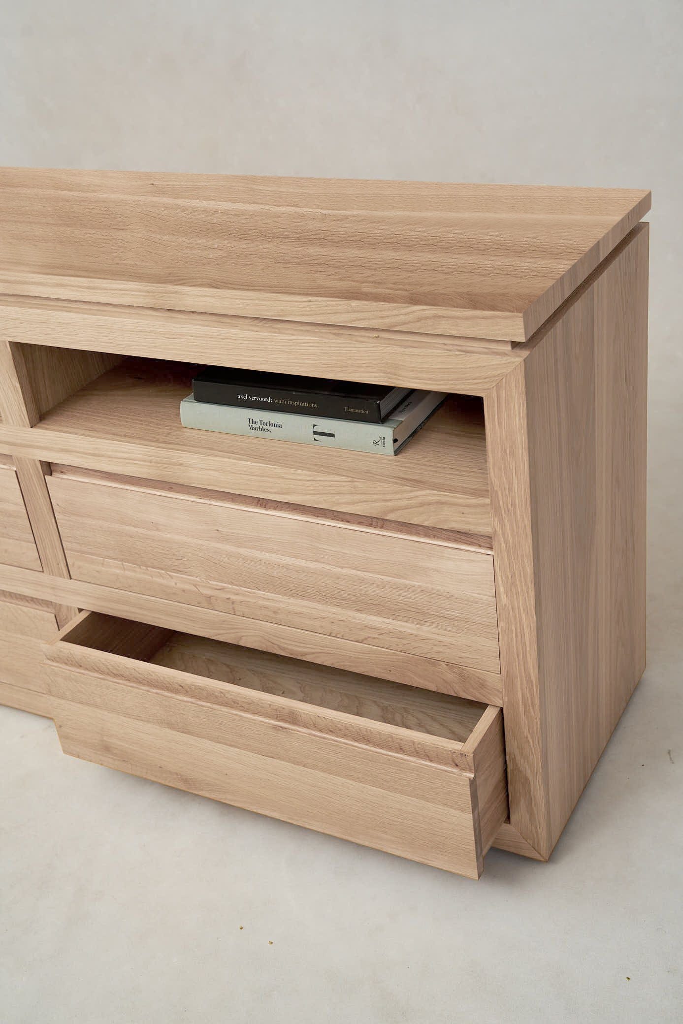 Sofita dresser showing smooth soft-close drawer and interior storage