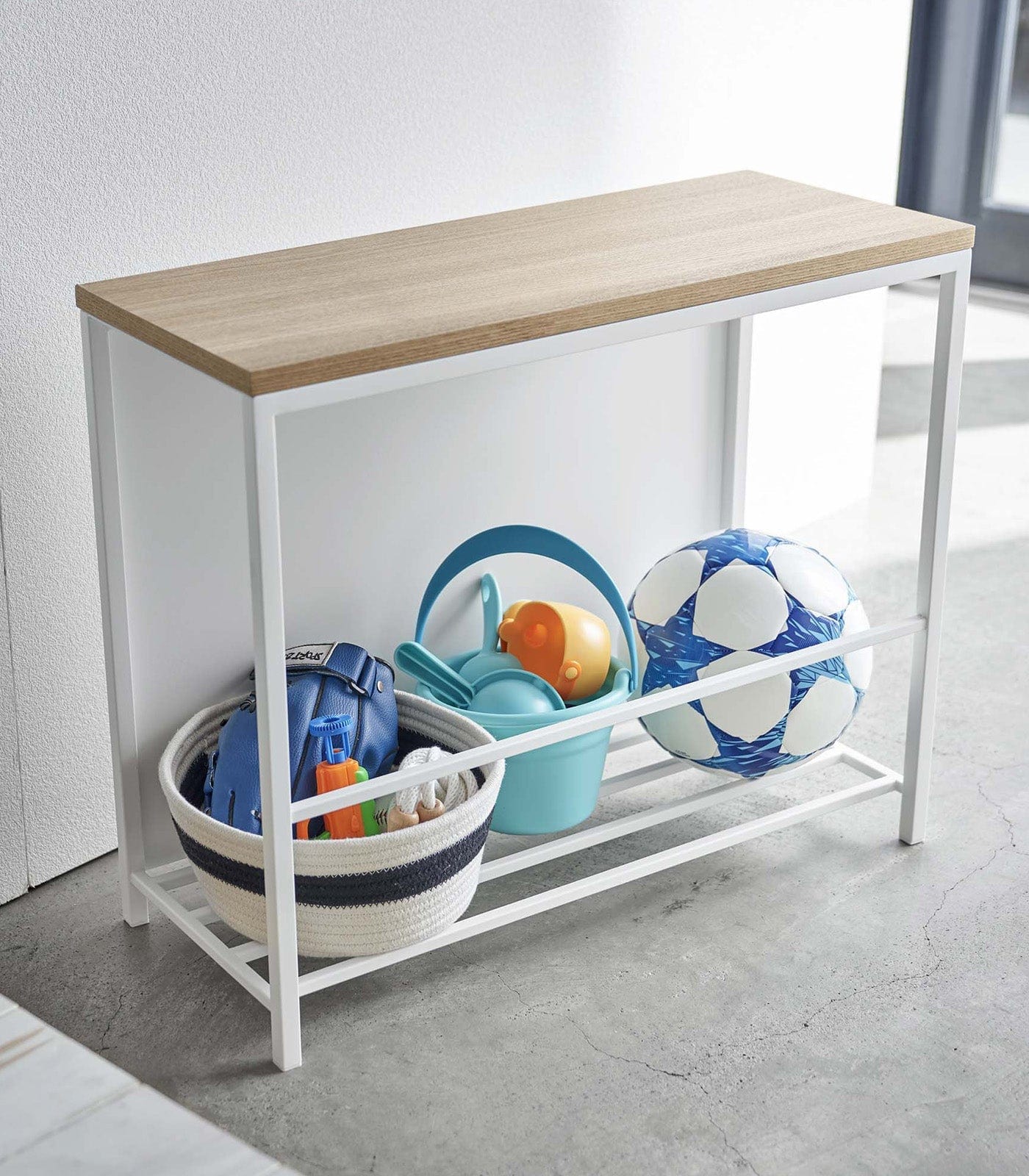 Entryway Storage Organizer & Bench (18" H)  - Steel + Wood
