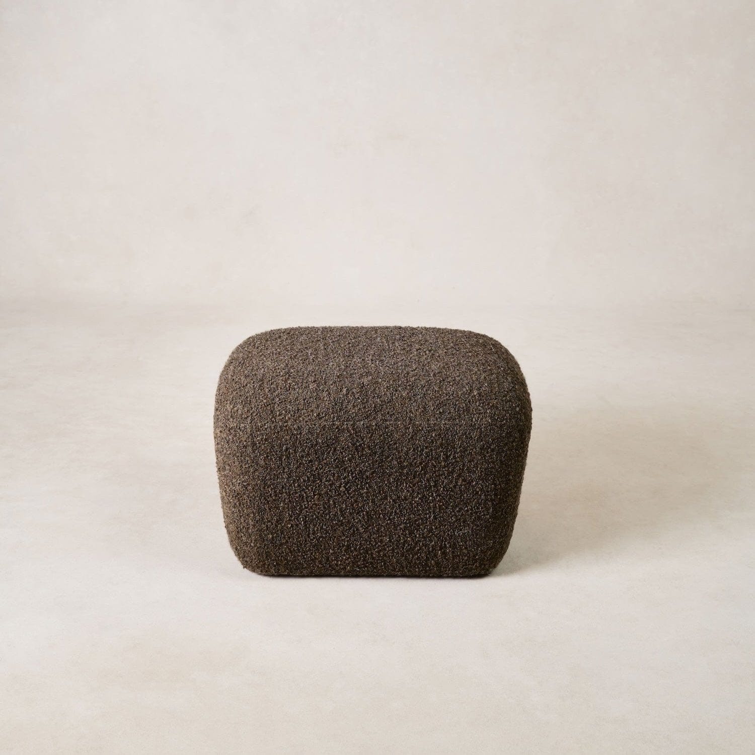 Papa Teddy Ottoman in mocha mohair bouclé, front view