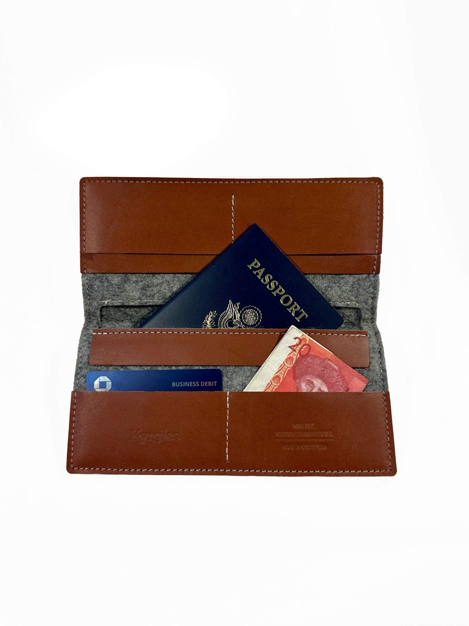 Open Kyrgies handmade travel wallet with secure storage for documents and cards