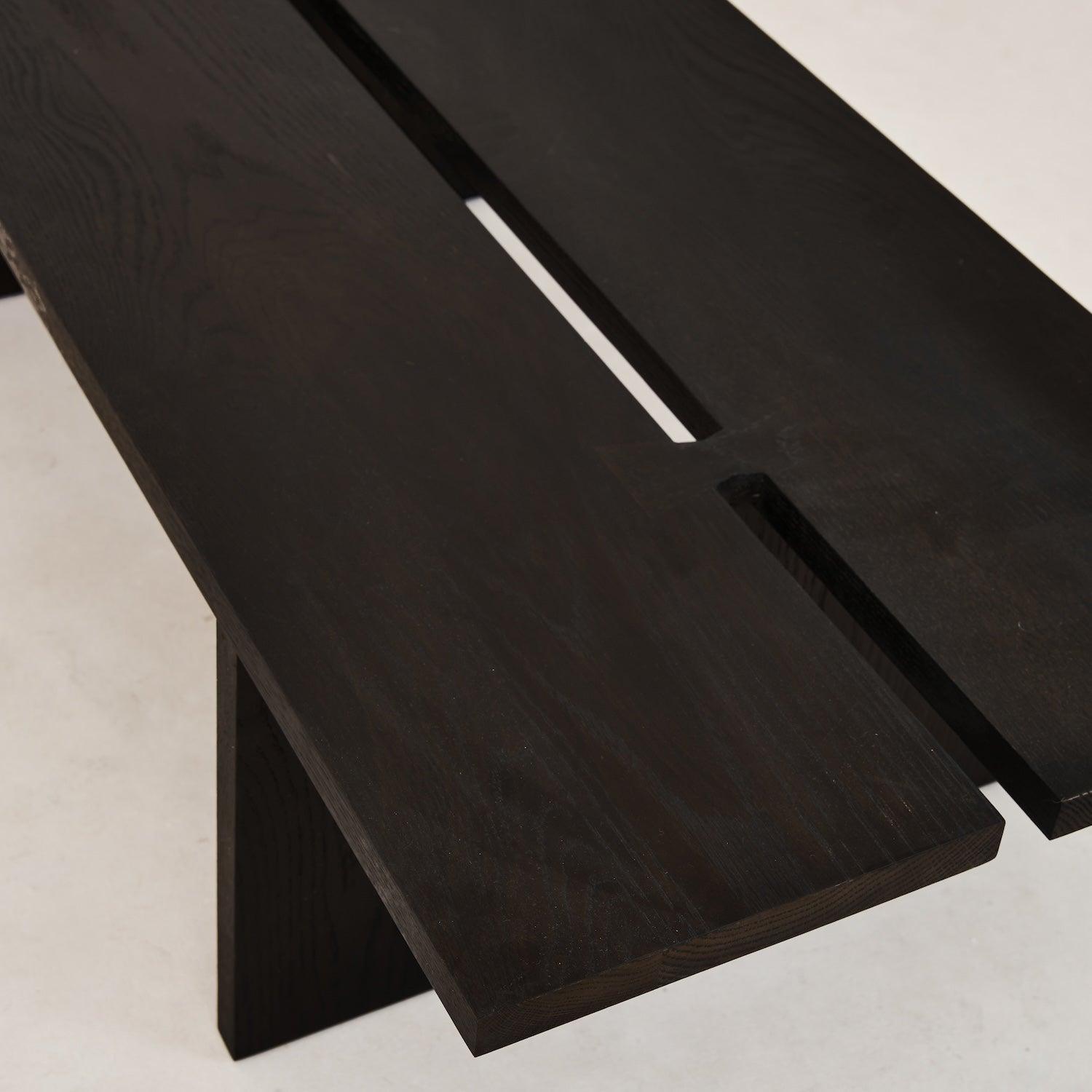 Kyoto coffee table butterfly joint detail in charcoal white oak