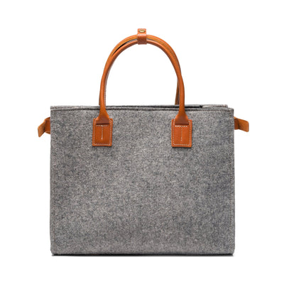 Gray Kyrgies Handmade Wool Handbag handcrafted in Kyrgyzstan with vegetable-tanned leather accents