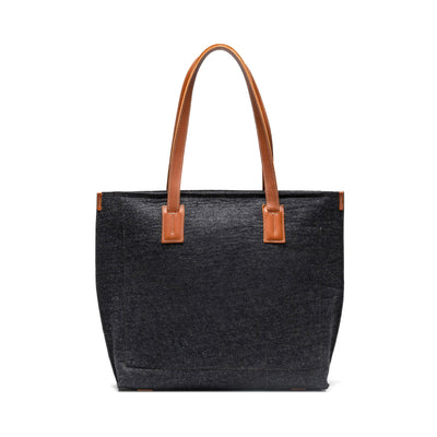 Charcoal Kyrgies wool tote bag handcrafted in Kyrgyzstan with leather handles
