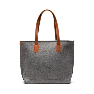 Gray Kyrgies wool tote bag with vegetable-tanned leather straps and minimalist design