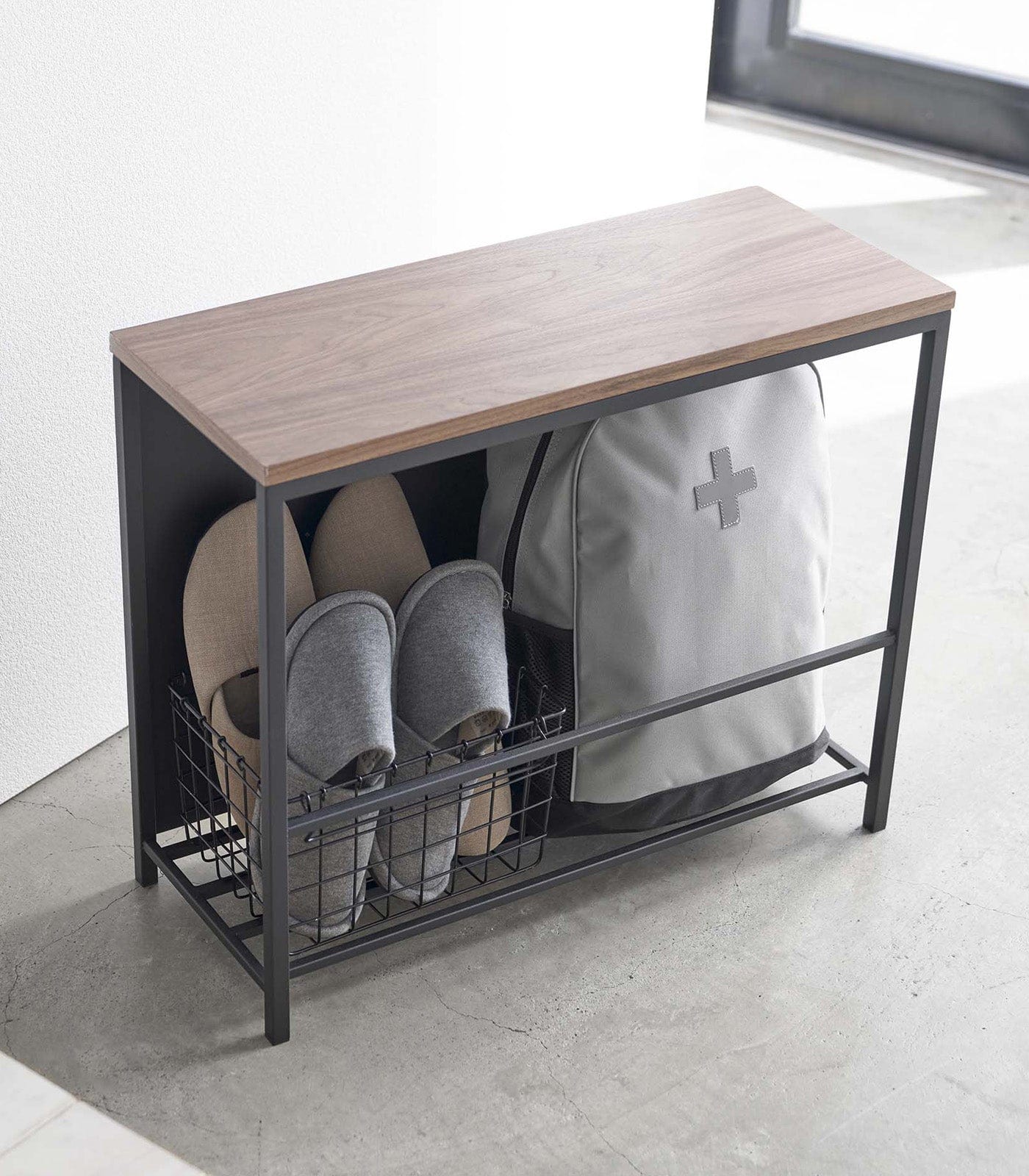 Entryway Storage Organizer & Bench (18" H)  - Steel + Wood