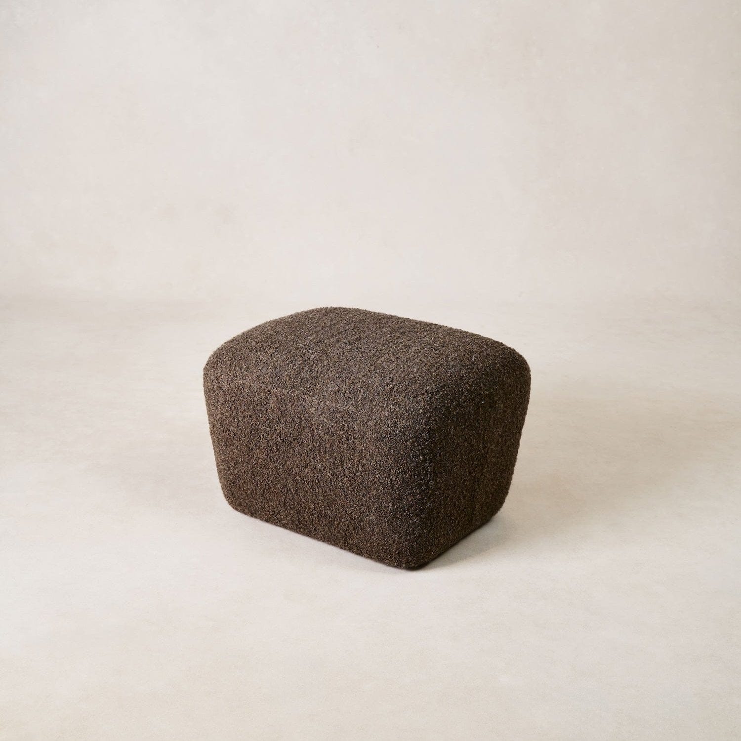 Papa Teddy Ottoman in mocha mohair bouclé, front angled view