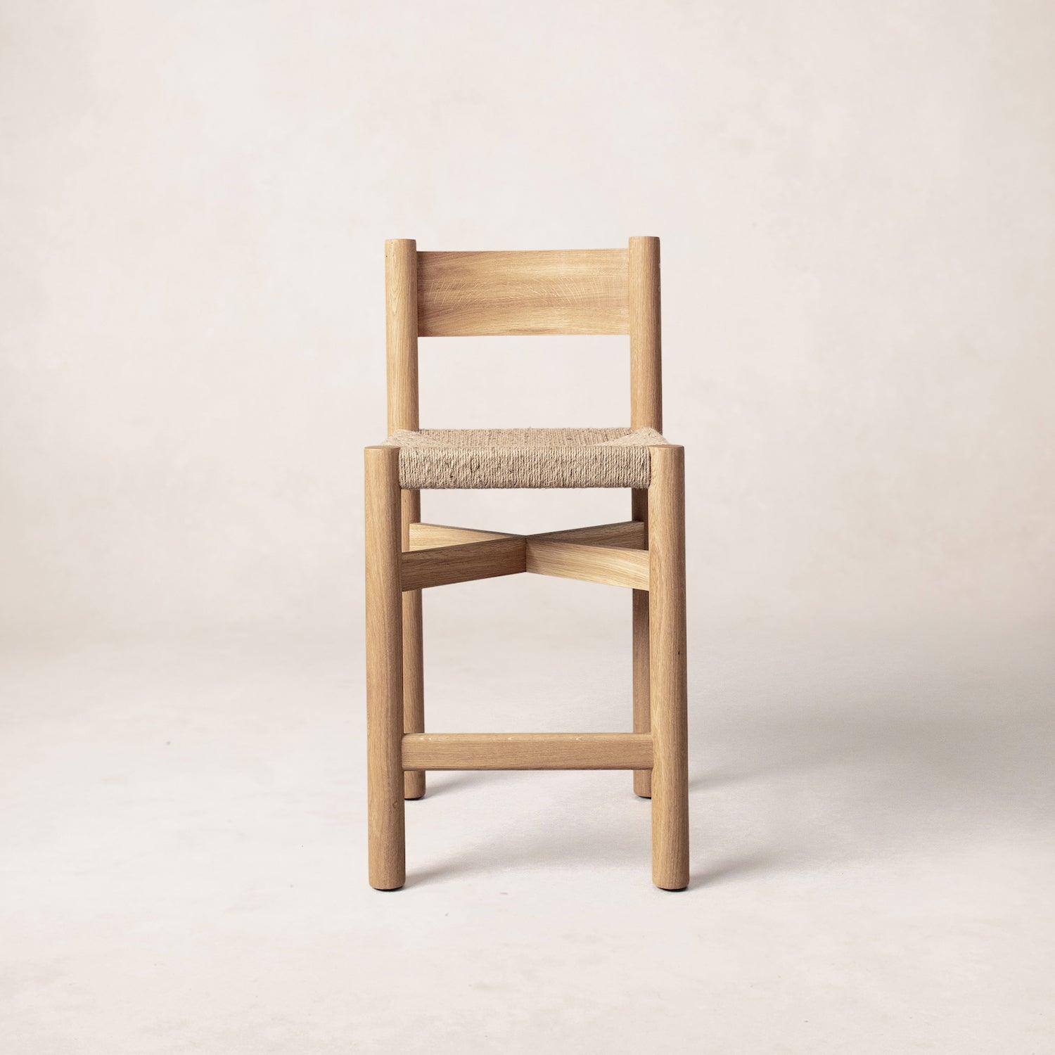 Nonna counter stool in solid white oak with woven jute seat