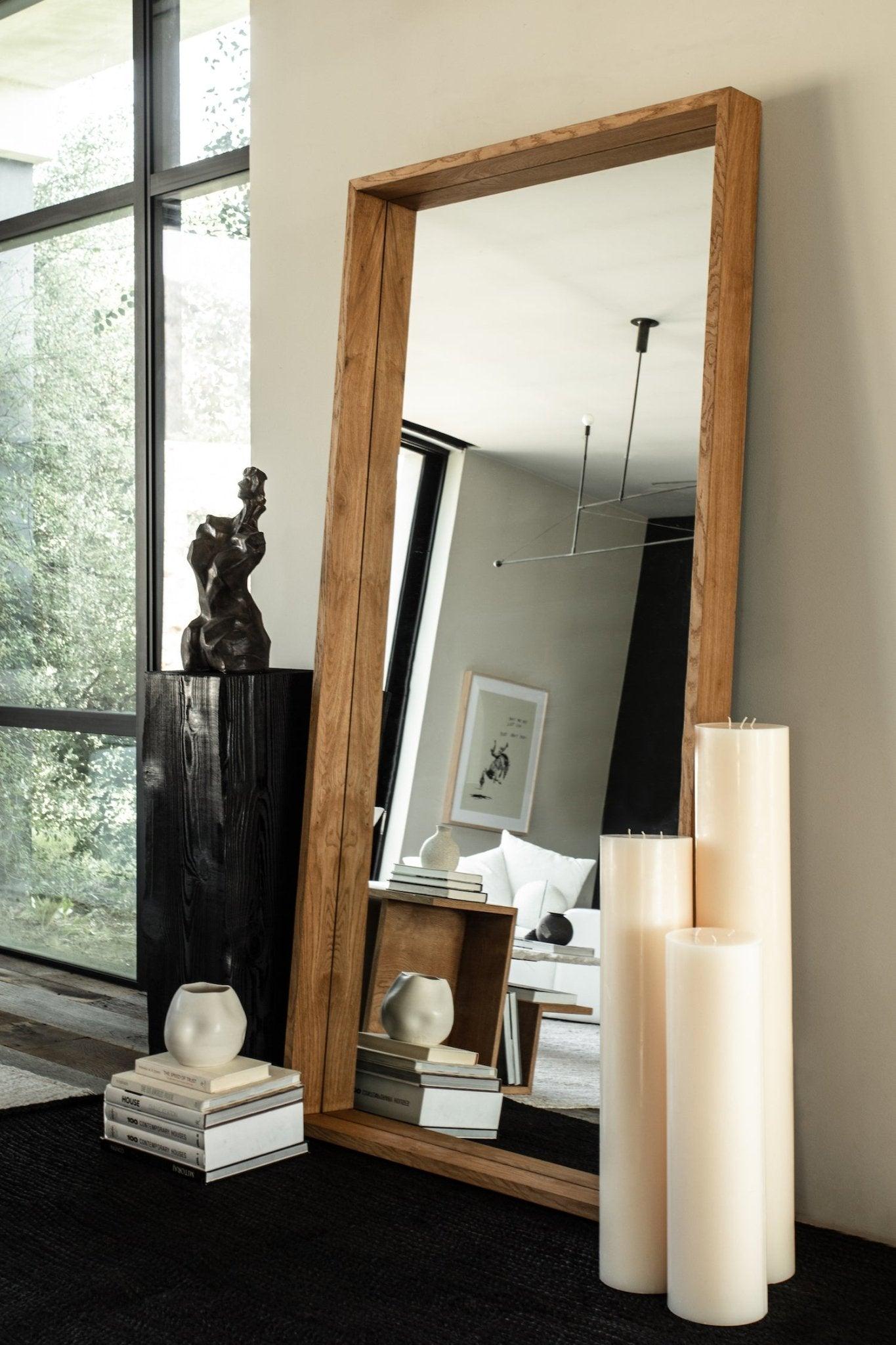 Ojai Floor Mirror - Warm Oak styled in a room