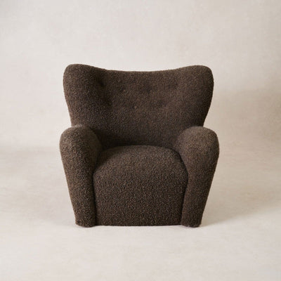 Papa Teddy Lounge Chair in mocha bouclé, front view