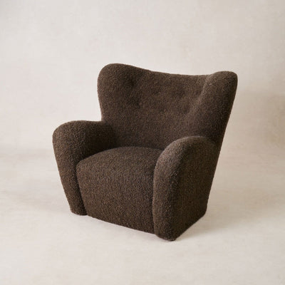 Papa Teddy Lounge Chair in mocha mohair bouclé, front angled view