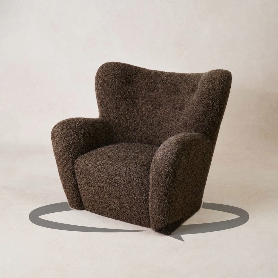 Papa Teddy Lounge Chair in mocha bouclé, 360-degree view