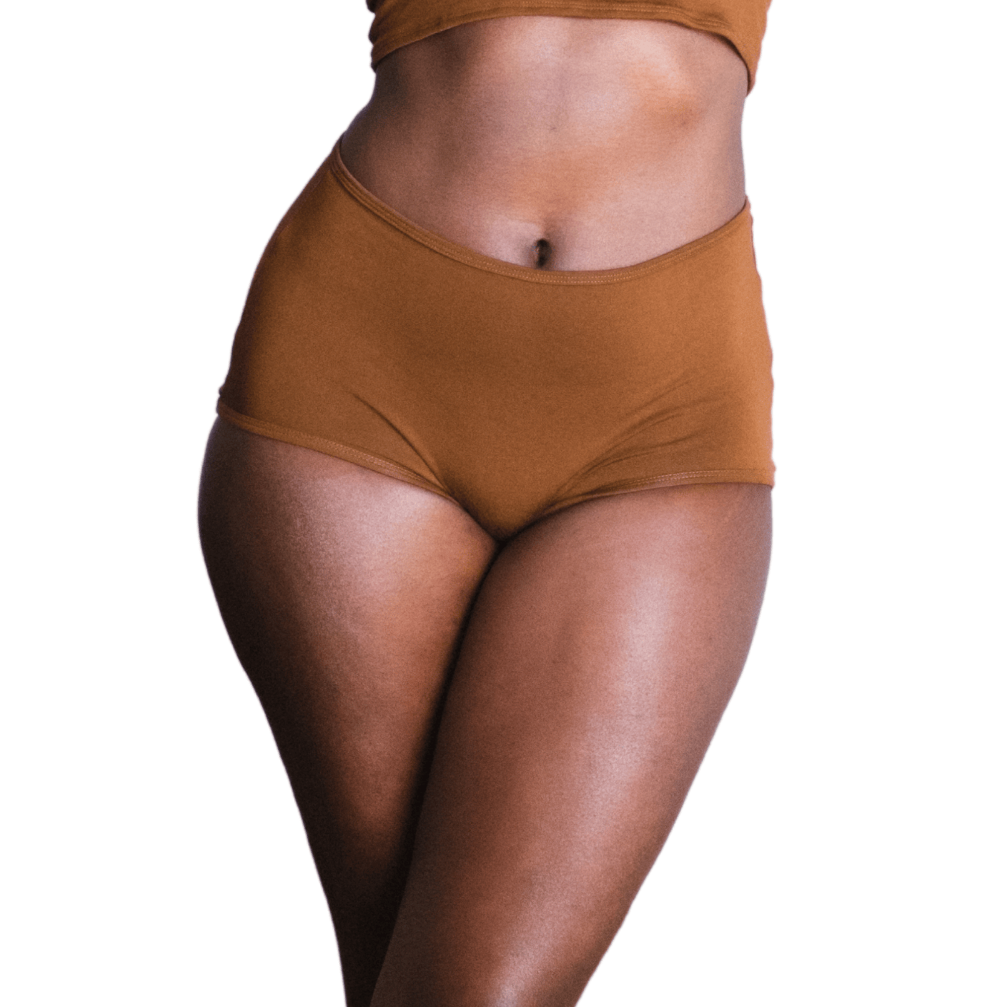 Model wearing Organic Cotton High-Rise Brief in Ella Nude, front view