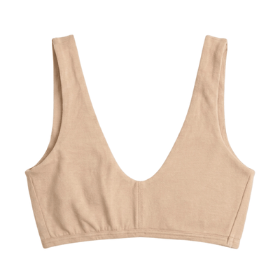 Organic Cotton Everyday Bralette in Ada Nude, a light beige-tone color, flat front view