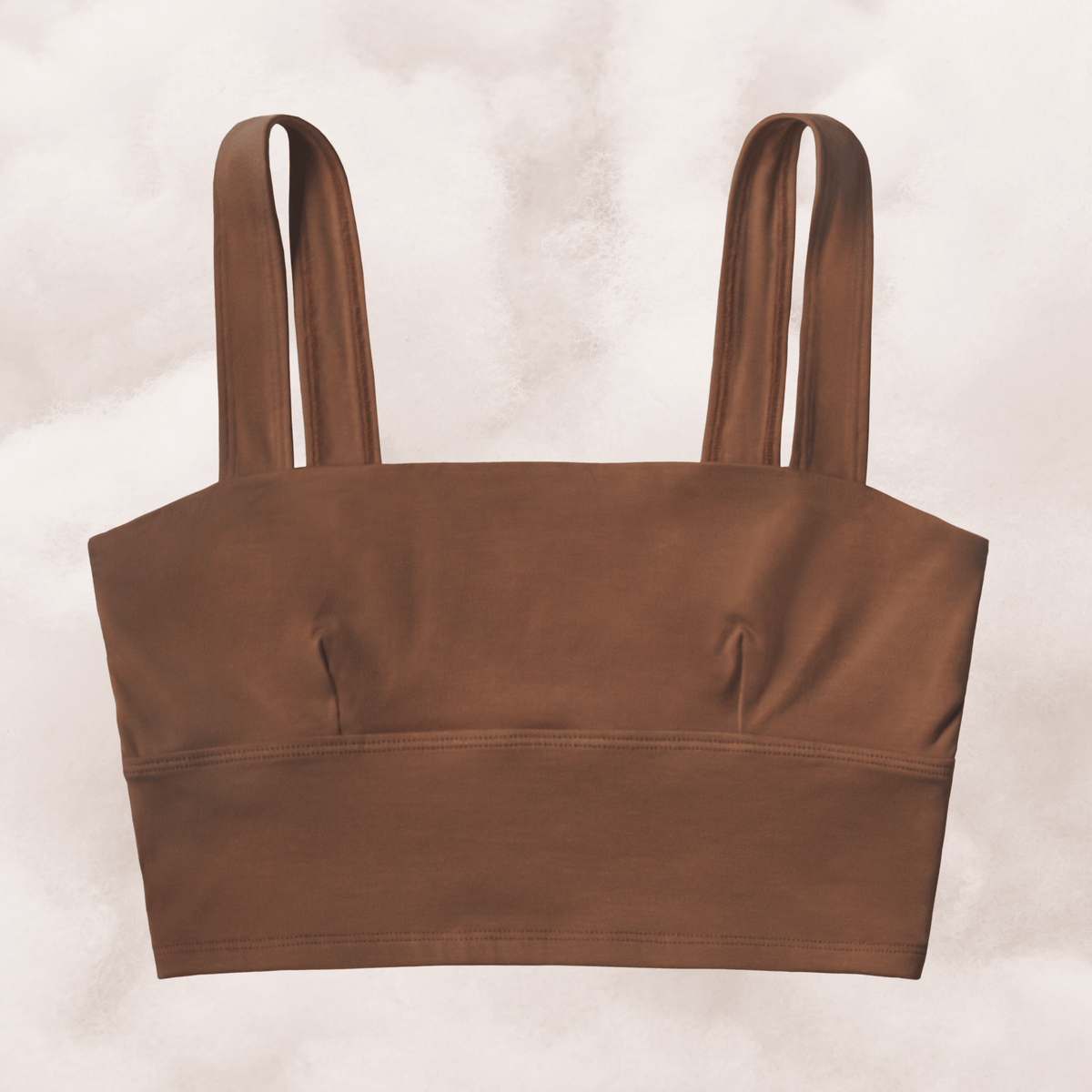 PROCLAIM Organic Cotton Square Neck Bralette in Ella Nude, a deep brown-tone color, flat lay front view