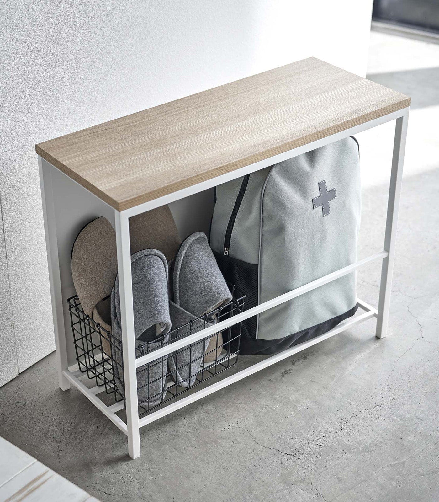 Entryway Storage Organizer & Bench (18" H)  - Steel + Wood