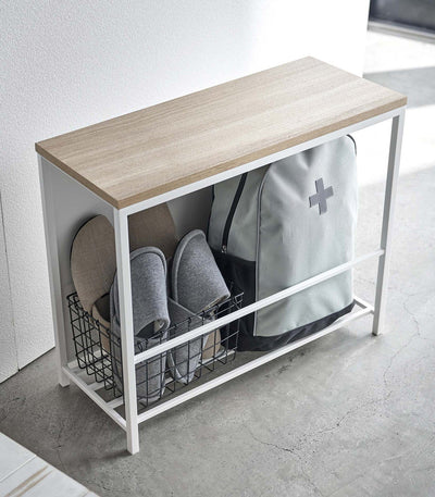 Entryway Storage Organizer & Bench (18" H)  - Steel + Wood