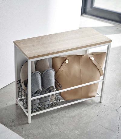 Entryway Storage Organizer & Bench (18" H)  - Steel + Wood