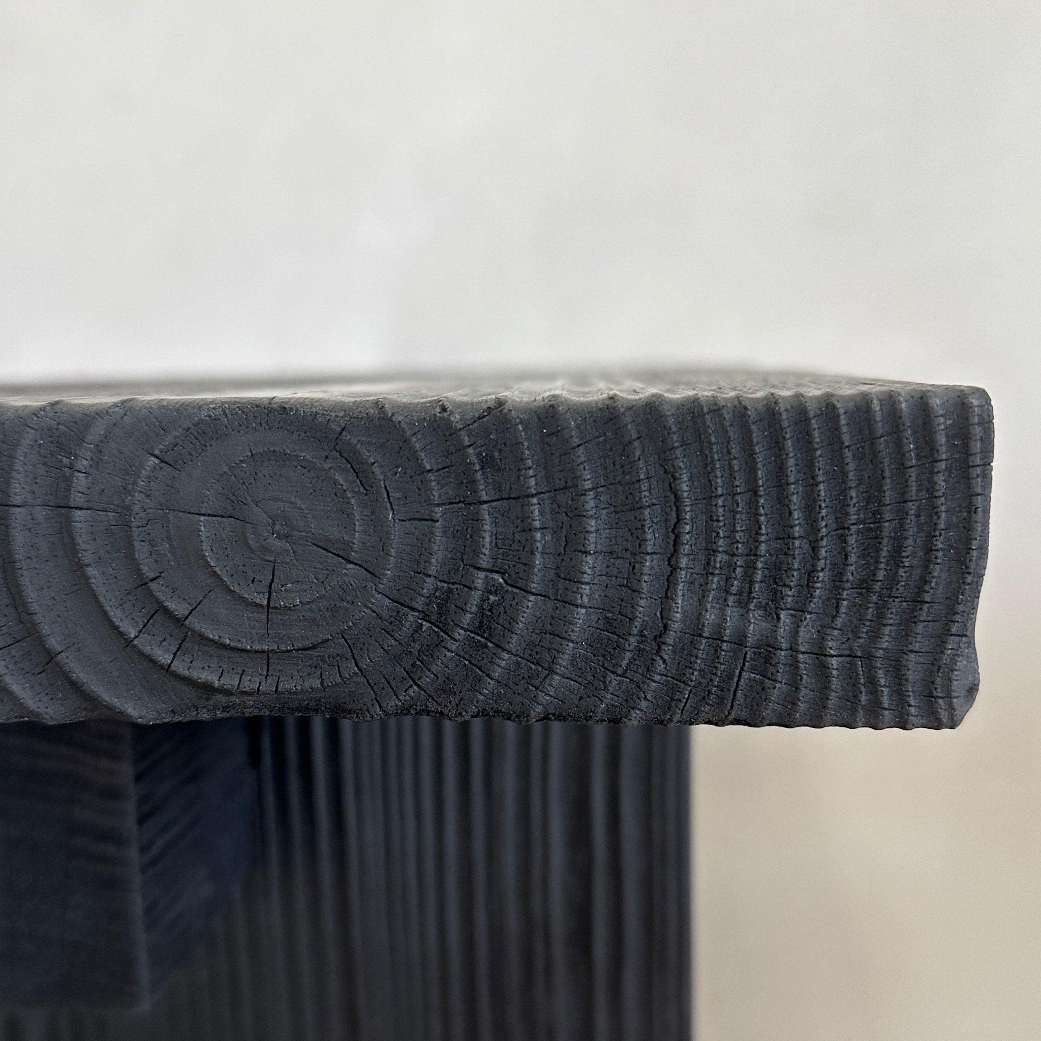 Detail of charred wood grain on Shou Sugi Ban console table