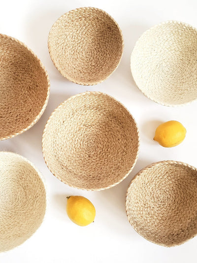 Korissa Kata Candy Bowl, white and natural colorways mixed, with lemon