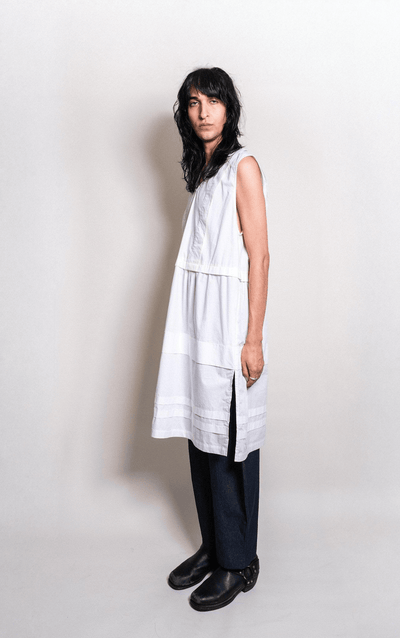 Tuck Dress in White