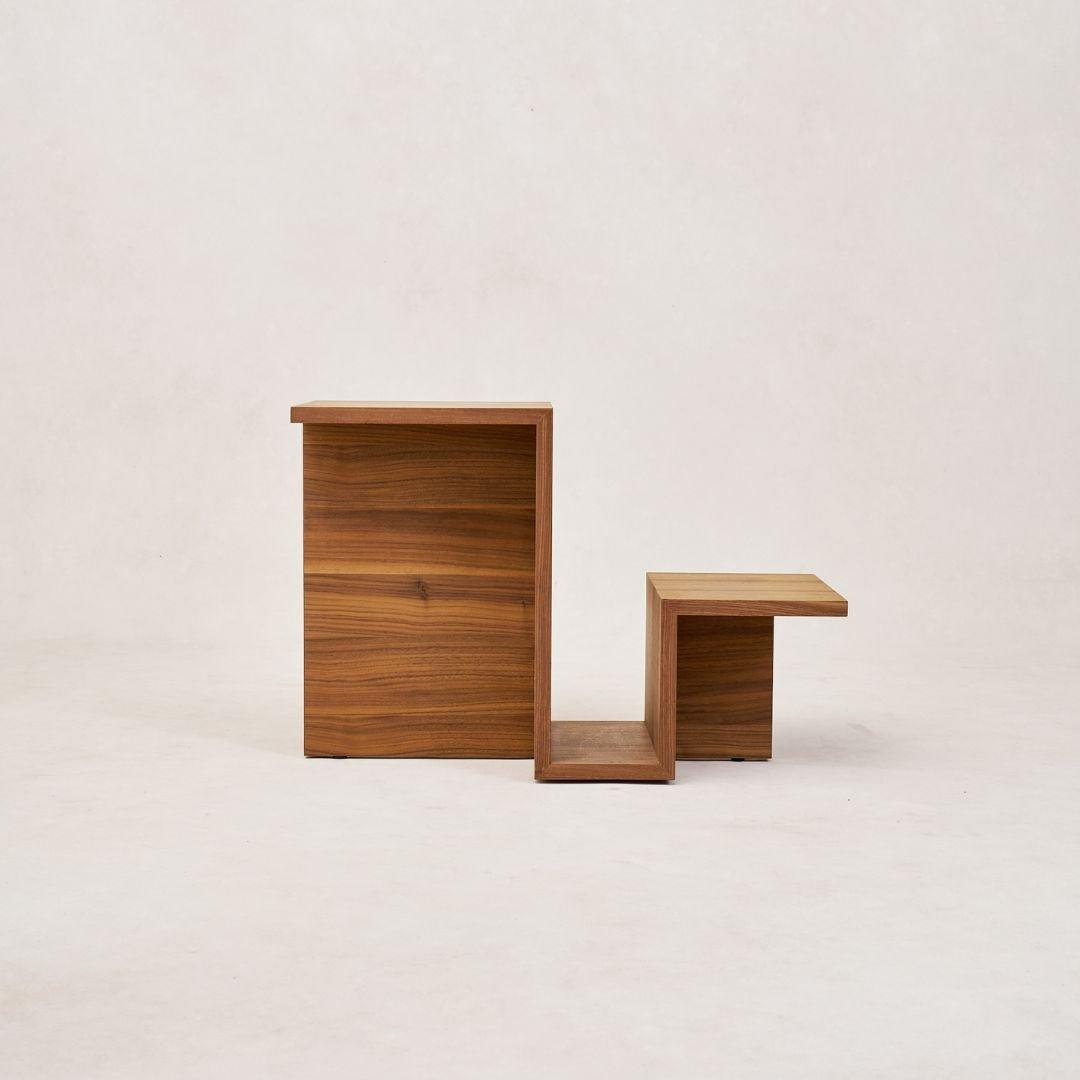 Valley Side Table in walnut with sculptural curved silhouette