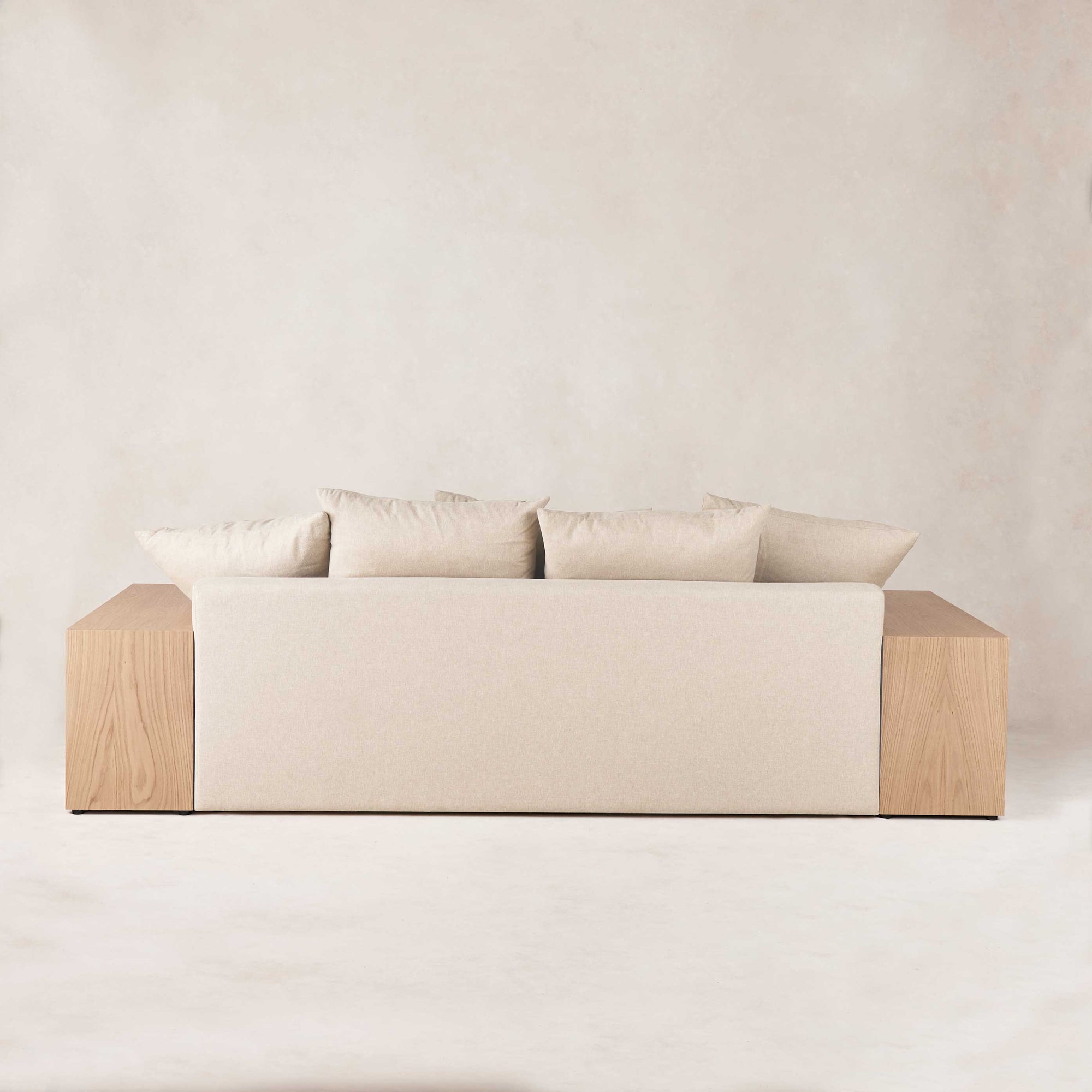 Back view of Topa Topa sofa highlighting solid wood side construction