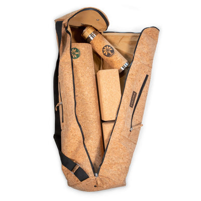 Cork Yoga Mat Carrier Plus with yoga gear